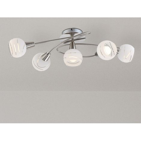 LED Deckenleuchte ELLIOTT 5-flammig, Glasschirme satiniert, Breite 62,4cm (1/5)