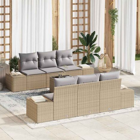 Garten-Sofa-Set mit Kissen 8 pcs Beige und Grau Poly-Rattan