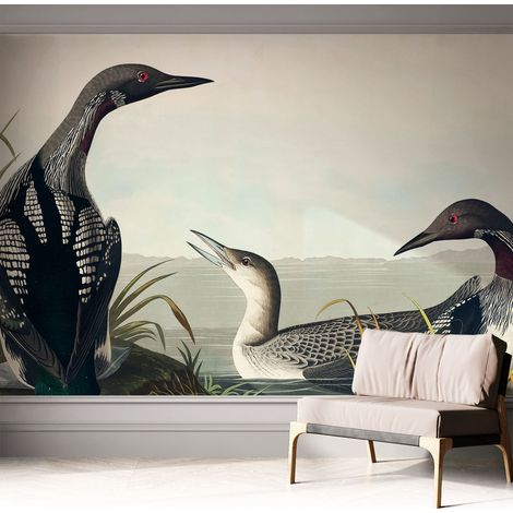 Papier peint adhésif décoratif pour chambre et salon Design moderne à poser facilement Oiseaux au bord de l'eau 312x219 cm (1/5)