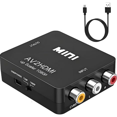 Adattatore convertitore video audio Mini AV RCA CVBS a HDMI, supporta 720p e 1080p per fotocamera, Xbox 360, PS1, PS2, Wii, N64, Gamecube, SNES, NES, PSP, lettore DVD, VHS (1/5)