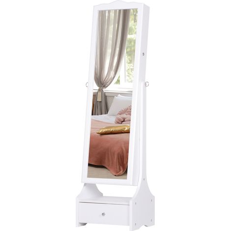 Armoire à bijoux sur pied avec miroir lumineux LED, serrure, tiroirs et table pliable intégrée pour cosmétiques – 45 x 36 x 150 cm