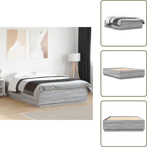 Bettgestell Grau Sonoma 120x200 cm Holzwerkstoff - Holzbettfundament - Bettrahmen - Doppelbett - Grau - Modernes Bett