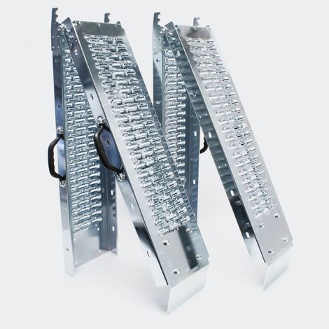 Lot de 2 rampes de chargement multi-usage pliante acier galvanisé rail collision 180 x 22,5 cm jusqu'a 400kg gris