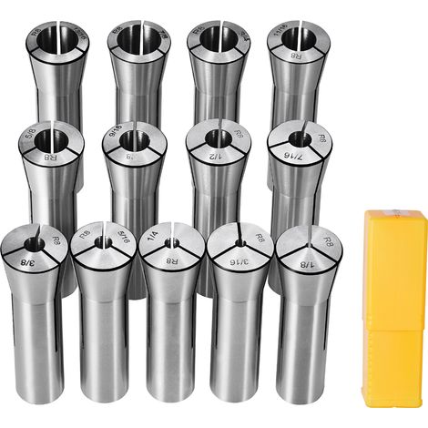Mophorn 13-tlg. Präzisions-R8-Spannzangensatz, 1/8'' - 7/8'', 45 Frässpannzangenfutter, 0,0012"/30μm TIR mit 13 beschrifteten Aufbewahrungsboxen, für Fräsmaschinen, Bohrmaschinen, Bohrmaschinen