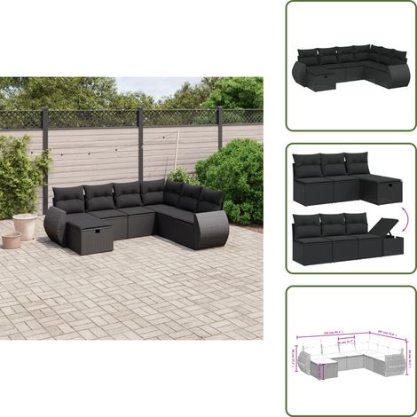 The Living Store Salon de jardin 7 pcs avec coussins noir résine tressée - Ensemble Salon De Jardin - Mobilier Extérieur - Canapé Jardin - Résine Tressée - Rotin Synthétique (1/5)
