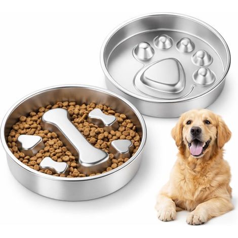 Set of 2 Stainless Steel 304 Dog Bowls, 2-in-1 Double-Sided Stainless Steel Dog Bowl, Anti-Glutton Bowl with Dog Bowl for Treats, Dishwasher Safe, 22 cm (1/5)