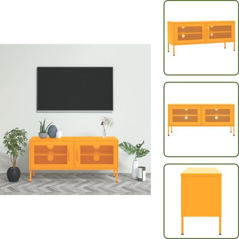 TV-Schrank Senfgelb 105x35x50 cm Stahl - TV Schrank - Fernsehtisch - Senfgelb - Stahlregal - Wohnzimmer Dekoration (1/5)
