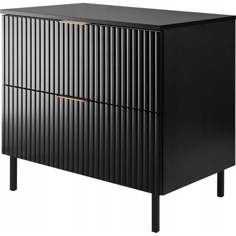 Waschtischunterschrank Flow 80 cm - Schwarz - Modernes Design - Soft Close Regale und Schubladen