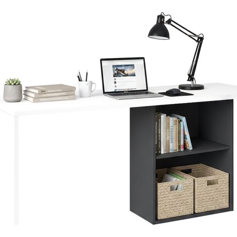 Dmora - Escritorio Dmait, Escritorio lineal con soporte para PC, Mesa de oficina multiusos, Escritorio para ahorrar espacio, 100% Made in Italy, cm 110x50h75, Blanco brillante y Pizarra