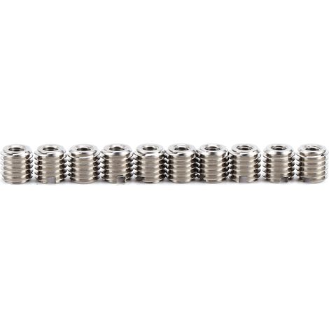 Kit de 10 inserts filetés pour écrous à alésage réduit, acier inoxydable 303, filetage intérieur M4x0,7, filetage extérieur M8x1,25, longueur 0,3 pouces. (1/5)
