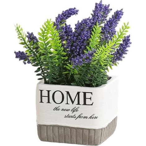 Bouquet de fleurs artificielles, fleurs en plastique longue durée, décoration intérieure lavande violette - Pot de fleurs (1/2)