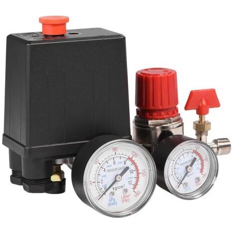 Air Compressor Pressure Switch 90-120 PSI - Regulator with G1/4 Pressure Gauge - Flow Rate 3000 L/min - Voltage 240 V (1/5)
