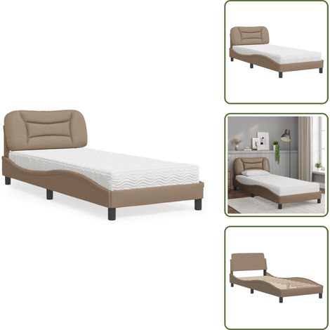 The Living Store Lit avec matelas cappuccino 90x200 cm similicuir - Lit Plateforme - Lit Double - Lit Capitonné - Literie - Sommier Tapissier (1/5)