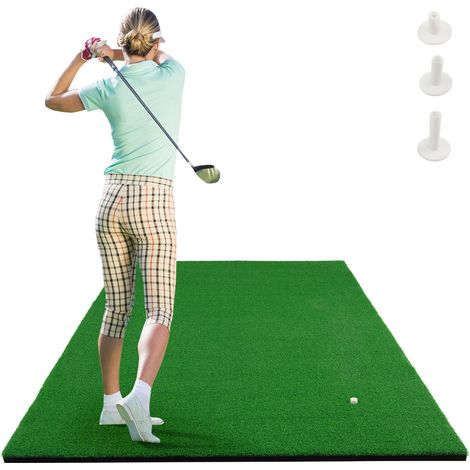 Tapis de Frappe de Golf 1,5 x 1m avec 2 Positions de Tee et 3 Tees en Caoutchouc Inclus pour Intérieur et Extérieur DESIGN IN (1/4)