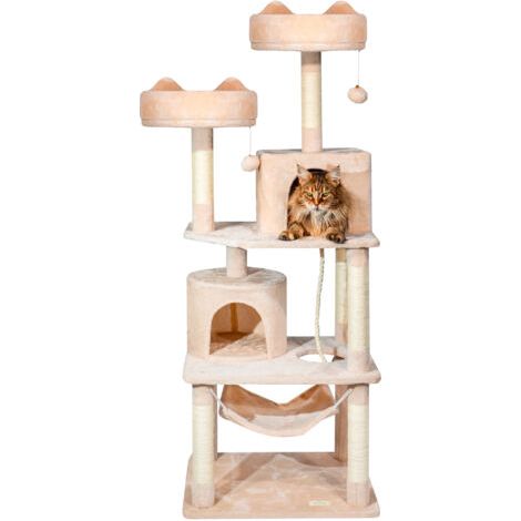[JAMAIS UTILISÉ] PAITSY Arbre a Chat, Griffoir pour Chat, 2 perchoirs, 2 niches, Hamac, Balles, Colonnes en Sisal, Peluche, Hauteur 158 cm, Beige, Garantie 5 ans