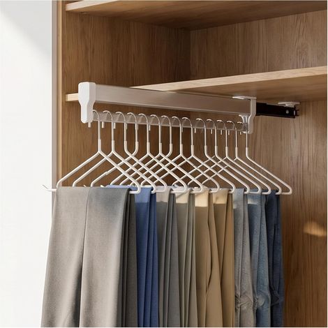 Space-Saving Wardrobe Rail Rack, 35cm/13.78in Wardrobe Clothes Rack Extendable Sliding Rail Organizer Telescopic Rack Trouser Rack Multifunctional Metal Rack (1/5)
