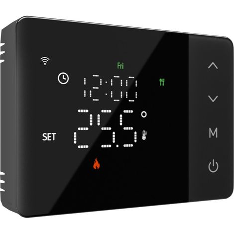 Termostato WIFI 503 Con Batteria, Per Caldaia a Gas Boiler, APP TUYA Smart Life, Quadrata Montaggio da Esterno Oppure Incasso Scatola 503 (Nero)