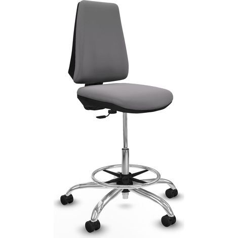 Taburete Elche CP similpiel gris base cromada ruedas 65mm nailon