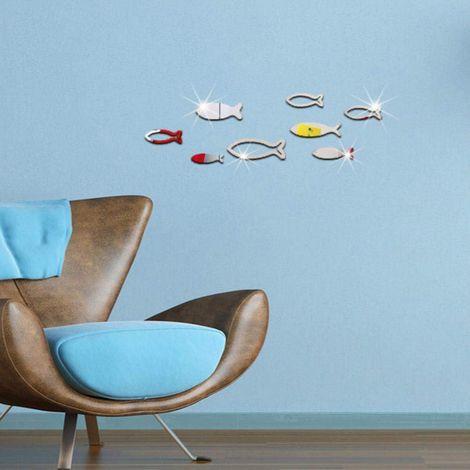 Sticker mural « Banc de poissons » pour chambre, salon, décoration de fond (argenté) (1/5)