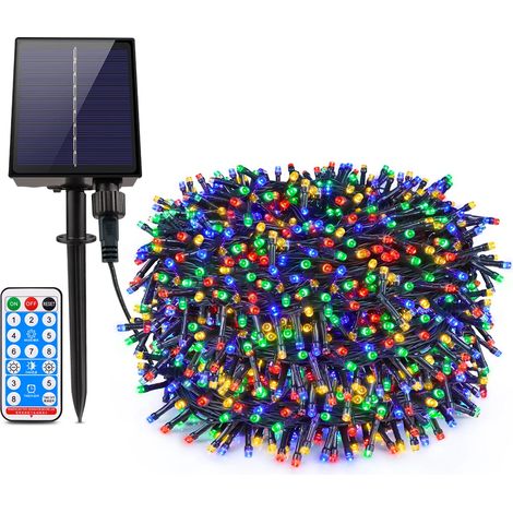 Guirlande lumineuse solaire d'extérieur (100 m, 1000 LED RGB) étanche, grand panneau solaire à charge rapide, compatible avec les décorations de Noël et de jardin. (1/5)