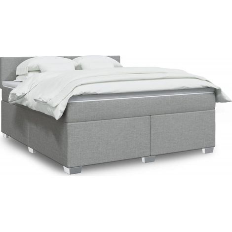 vidaXL Sommier à lattes de lit avec matelas Gris clair 180x200cm Tissu (1/5)