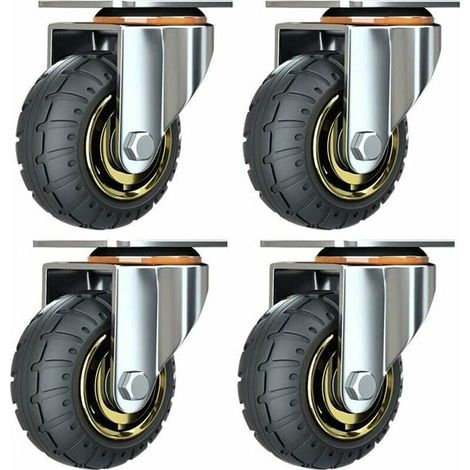 Kit de 4 roues universelles de 3 pouces sans freins Roues de chariot silencieux Roues universelles oulettes Pivotantes 75mm Roues Plaques Industrielles Transport Roulettes pour meubles (1/5)