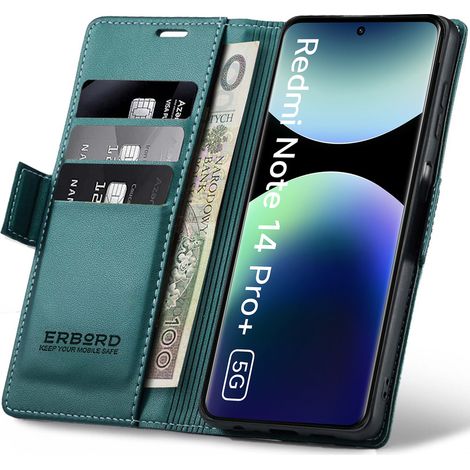 Funda para Xiaomi Redmi Note 14 Pro+ 5G / Xiaomi Poco X7 5G / Xiaomi Redmi Note 14 Pro 5G, erbord Glossy Litchi, cartera con solapa, verde (1/5)