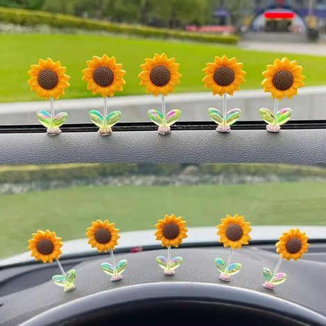 decorazioni per cruscotto auto a forma di girasole: teste di girasole mobili, per la decorazione degli interni delle auto delle ragazze, come decorazioni per la scrivania (1/4)