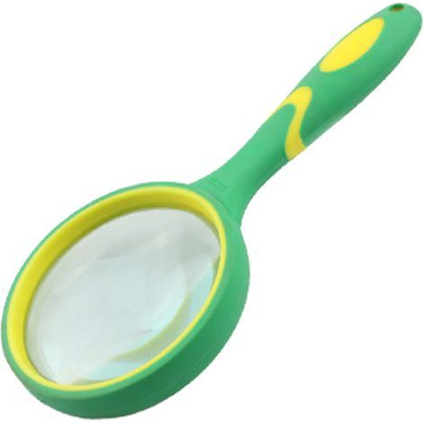 10-fache Leselupe (grün-gelb) mit weichem Gummigriff, tragbar, für Senioren und Kinder. 75-mm-Lupe zur Inspektion. (1/5)