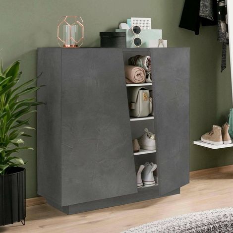 Étagère à chaussures Joel, Armoire polyvalente avec 2 portes, Étagère à chaussures d'entrée, 80x38h86 cm, Ardoise (1/5)