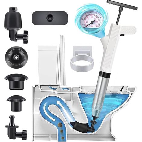 Deboucheur WC,déboucheur de toilettes,Piston de Toilette Déboucheur Evier Haute Pression Déboucheur toilette pour Déboucher les Toilettes/Lavabo/Baignoire/Drain de Sol/evier (Blanc) (1/5)