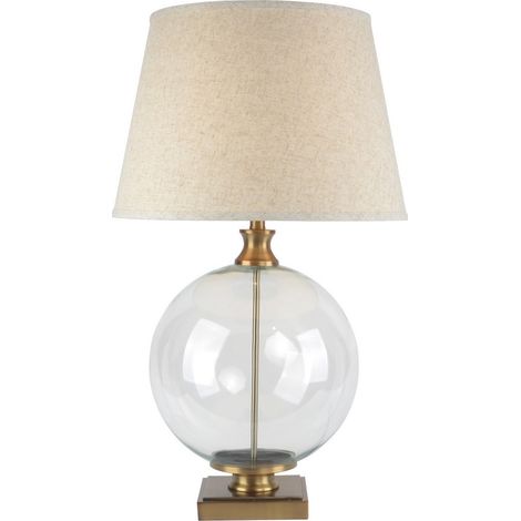 Lunel Orb Table Lamp with Edged Linen Shade - Glass - L48 x W48 x H79 cm - Brass