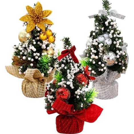 Arbol De Navidad Mini - Pvc Y Tela - 20 Cm - Para Mesa Y Decoracion Interior - 3 Unidades (1/5)
