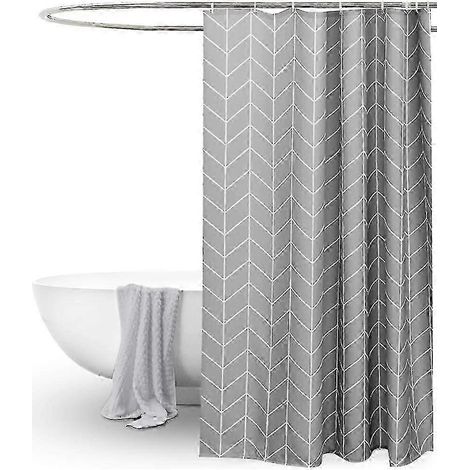 Rideau de douche gris pour salle de bain, motif géométrique, imperméable et anti-moisissure, extra large et long (200 x 200 cm), idéal pour les salles de bain humides. (1/5)