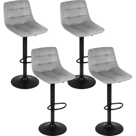 Lot de 4 Tabouret de Bar en Velours Hauteur Réglable Pivotant pour Bar/Cuisine gris clair (1/5)