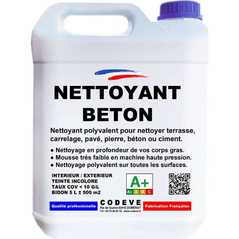 Codève Bois – Nettoyant béton 5 L – Haute performance pour nettoyage terrasse, carrelage, pavé, pierre, ciment – Prêt à l'emploi