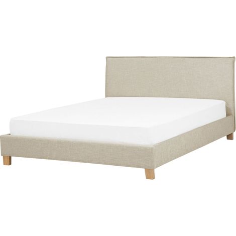 Lit Double en Tissu Beige 140 x 200 cm Confortable et Elégant pour Chambre au Style Moderne ou Scandinave Beliani