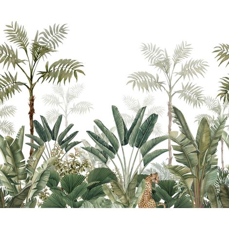 papier peint panoramique jungle blanc et vert olive grisé  - ESTAhome (1/5)