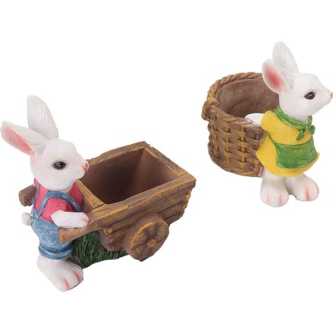 Lot de 2 pots de fleurs lapin en résine, décoratifs pour jardin et terrasse, style animal, blancs. (1/5)