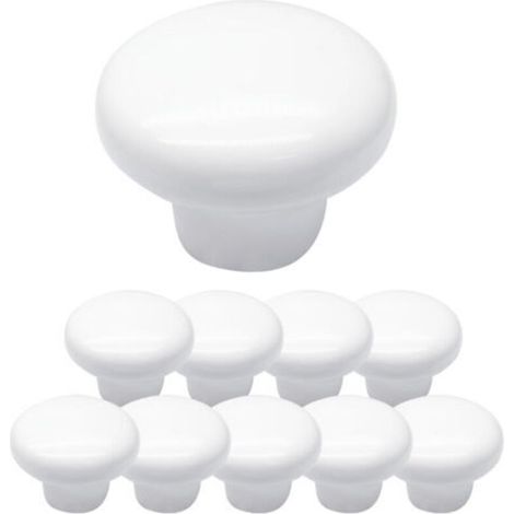 10-Pack White Ceramic Round Cabinet Knobs for Wardrobe, Cupboard, Furniture (1/5)