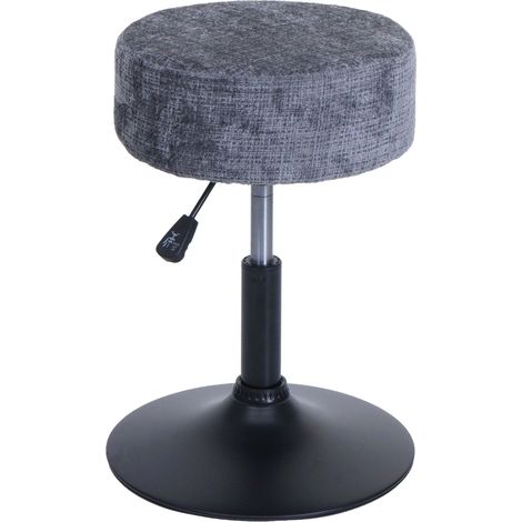 Tabouret HWC-C22, tabouret de maquillage, réglable en hauteur pivotant Ø 37cm Tissu Chenille (465g/m²) MVG  gris foncé