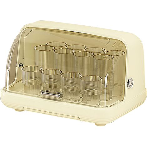 Boîte de Rangement Transparente pour Tasses, Support de Séchage Anti-Poussière, Crème Moyenne 36x25.5x23cm (1/5)