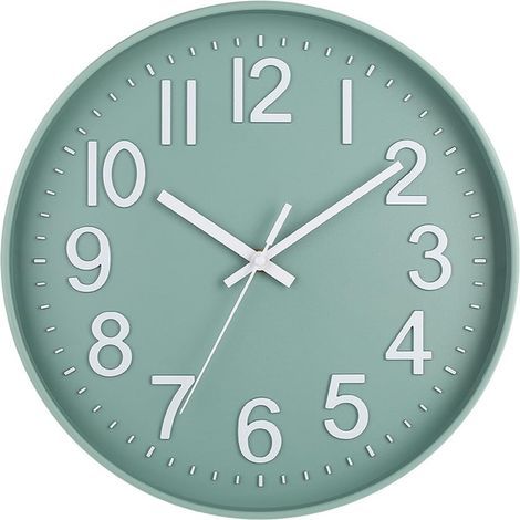 Moderne, geräuschlose Wanduhr, kein Ticken. Batteriebetrieben. Grün-weiß. Weiß. (1/5)