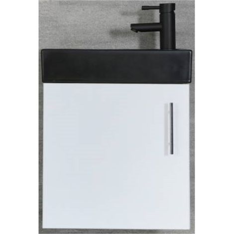Milano Lurus - Modern 400mm Compact Wall Hung Bathroom Cloakroom Vanity Unit with Black Basin - White (1/4)