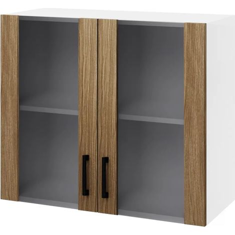 Vitrine mit zwei Türen aus nussbaumfarbenem Holz H.72x80x32 cm