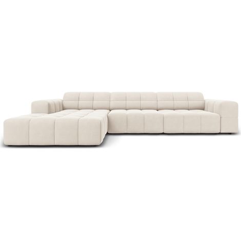 Canapé d'angle gauche 4 places en velours beige clair (1/5)