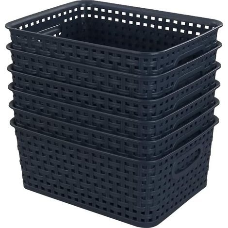 Aufbewahrungskörbe – 6er-Set – Gewebter Kunststoff – Durchbrochenes Design – Für Küche und Bad – Marineblau (1/5)
