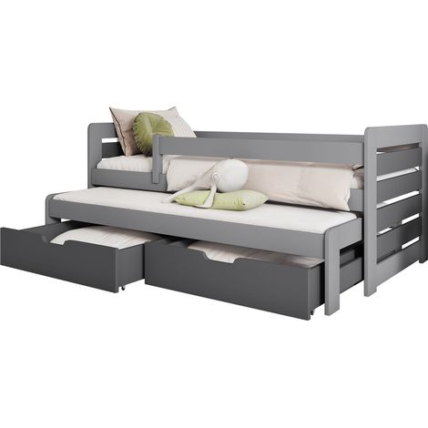 Cama Henderson 127, Gris + Grafito, Individual con una cama supletoria-nido, Individuales, 80x170, 80x180, Madera, Somieres, 87x185x77cm (1/3)