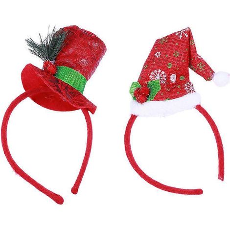 Lot de 2 serre-têtes avec chapeau pour décoration de fête de Noël, accessoires de coiffure pour déguisement de Noël (chapeau de bonhomme de neige, chapeau de Père Noël)