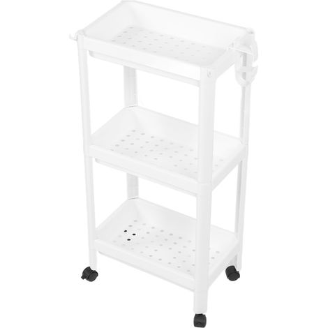 Tour de rangement en plastique autoportante pour salle de bain, meuble de rangement multifonctionnel pour salon, chambre et cuisine, blanc, 3 niveaux (avec roulettes) (1/5)